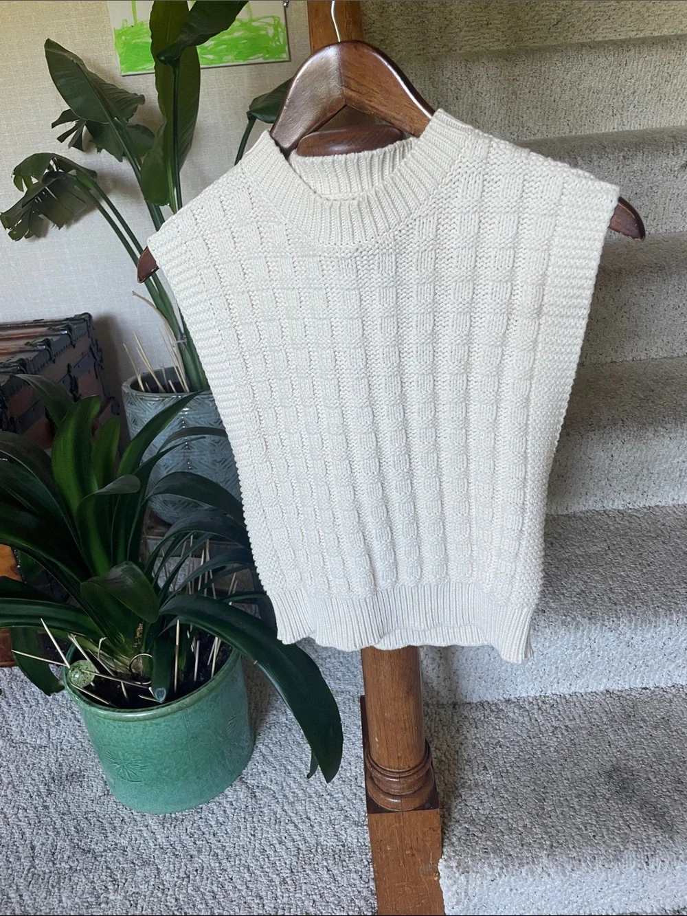 Madewell Cream Cable-Knit Sleeveless V-Neck Sweater Vest